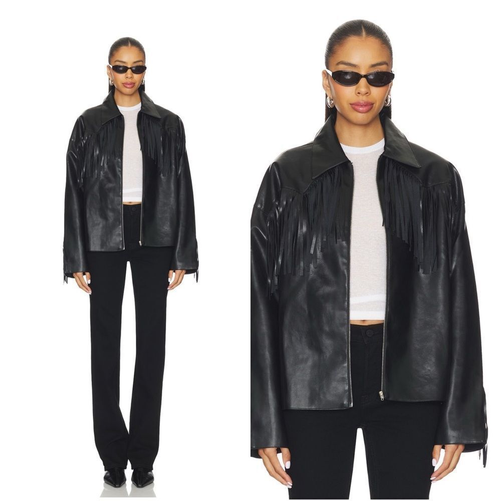 NWT MORE TO COME Mia Faux Leather Jacket in Black